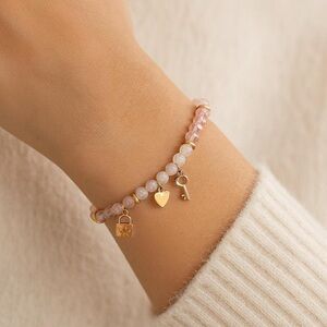 Bisjoux Gold and Pink Charm Bracelet